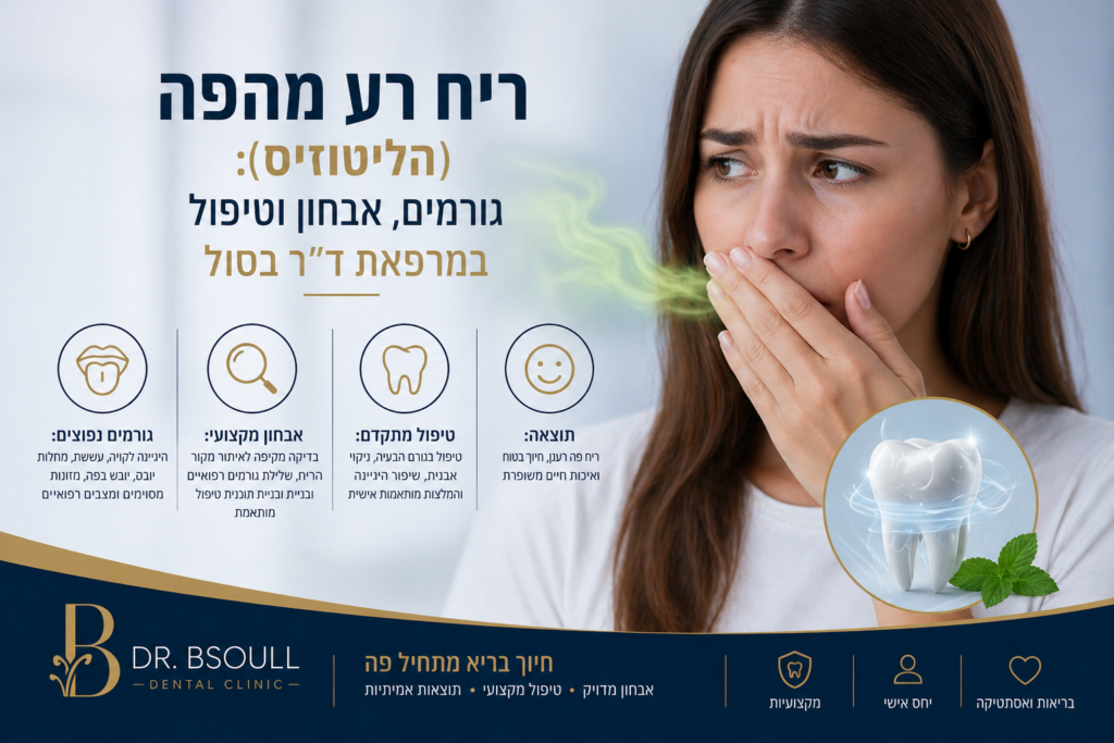 ריח רע מהפה (הליטוזיס): גורמים, אבחון וטיפול במרפאת ד"ר בסול